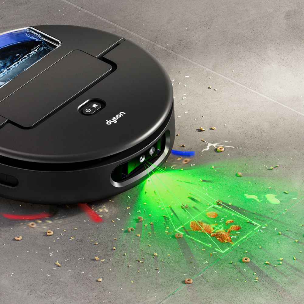 The Dyson Spot+Scrub Ai robot vacuum cleans a stubborn stain over multiple passes.