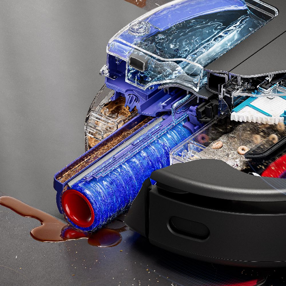 The Dyson Spot+Scrub Ai robot vacuum’s self-cleaning roller seen inside the machine.