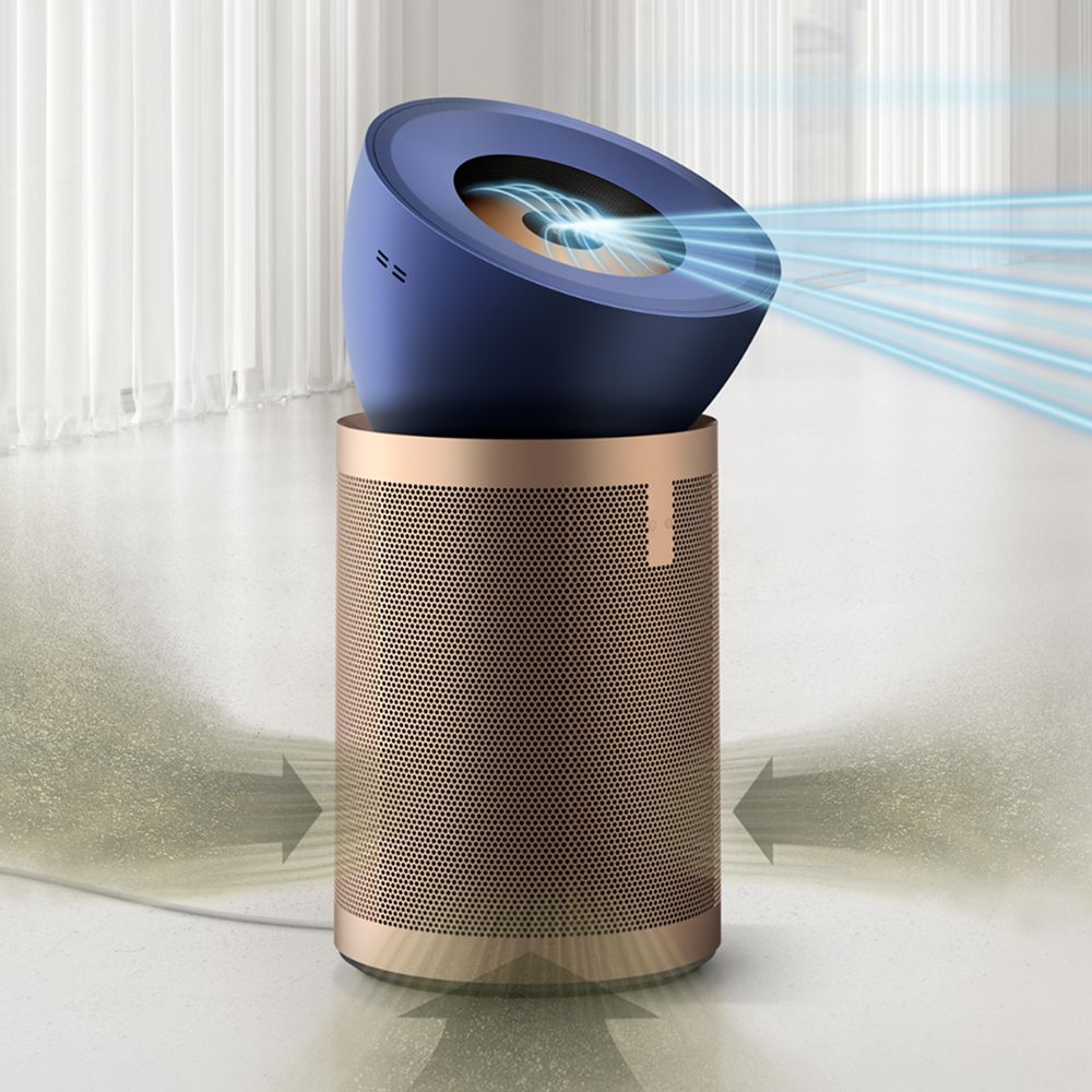  A Dyson Big+Quiet purifier traps pollutants and projects purified airflow.