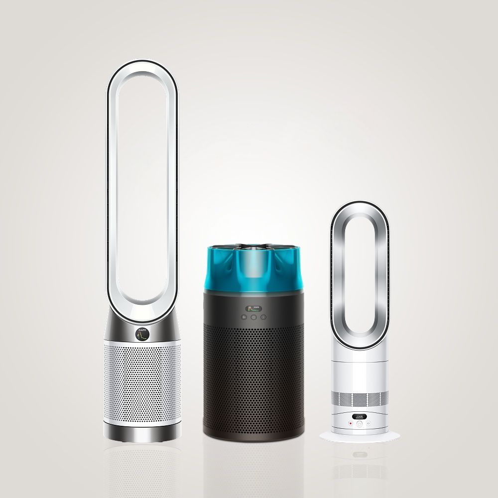 A range of Dyson air treatment machines.
