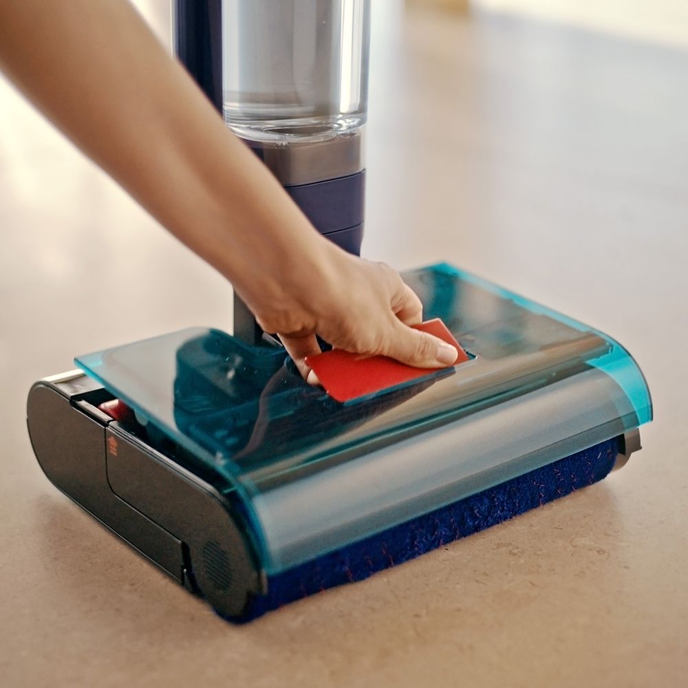 The hygienic waste system of the Dyson Clean+Wash Hygiene hard floor cleaner.