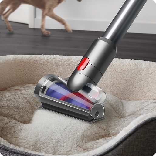 The Hair screw tool is used to remove fur from a dog’s bed.