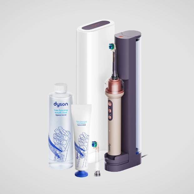 A selection of devices and accessories in the Dyson Oral care range.