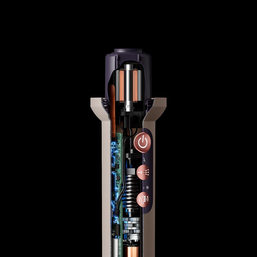 Cutaway showing the technology within the Dyson CameraJet toothbrush.