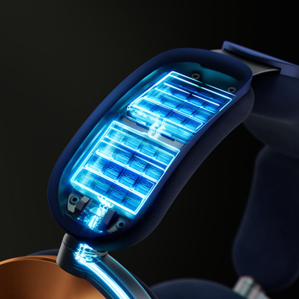 A cutaway image showing the battery technology inside the headband.
