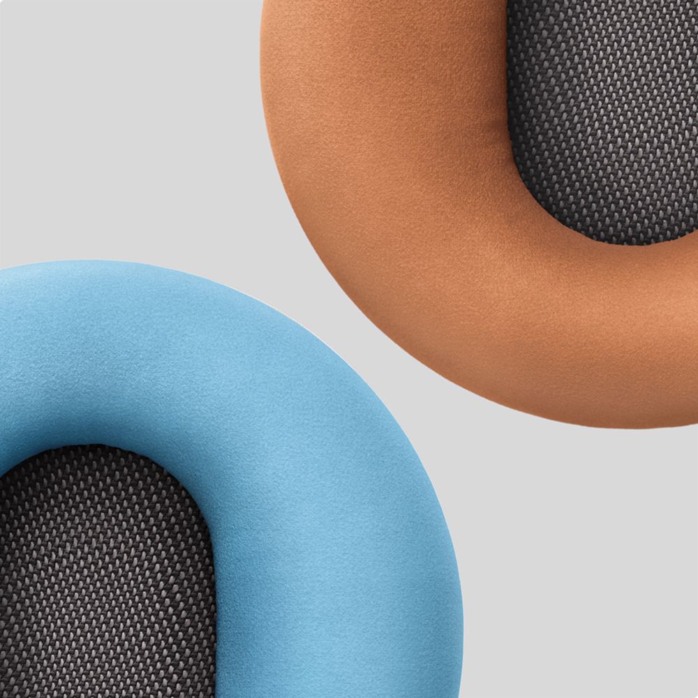 Two Dyson OnTrac cushions in Sky Blue and Caramel