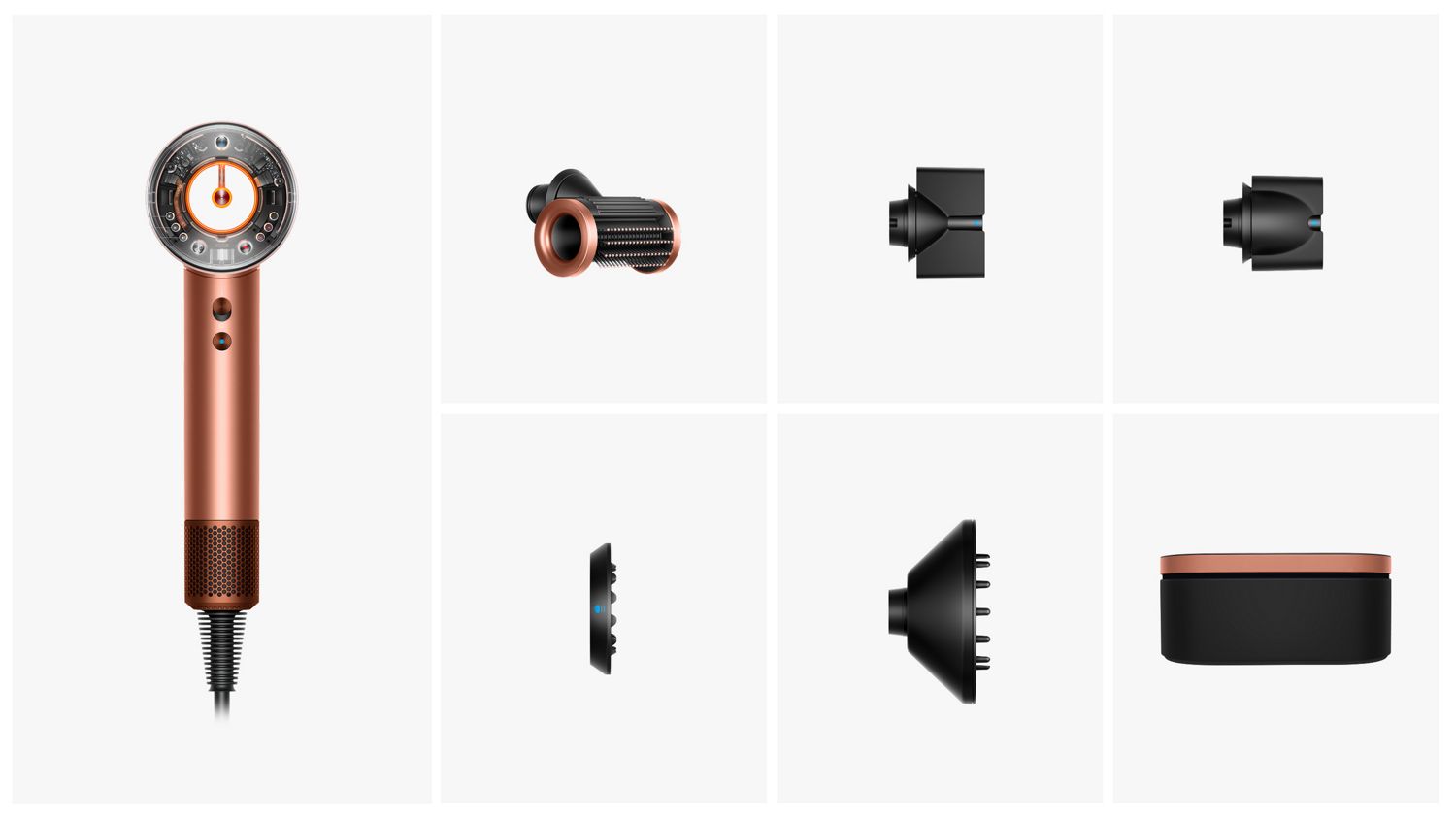 Dyson Supersonic Nural hair dryer with various attachments and case