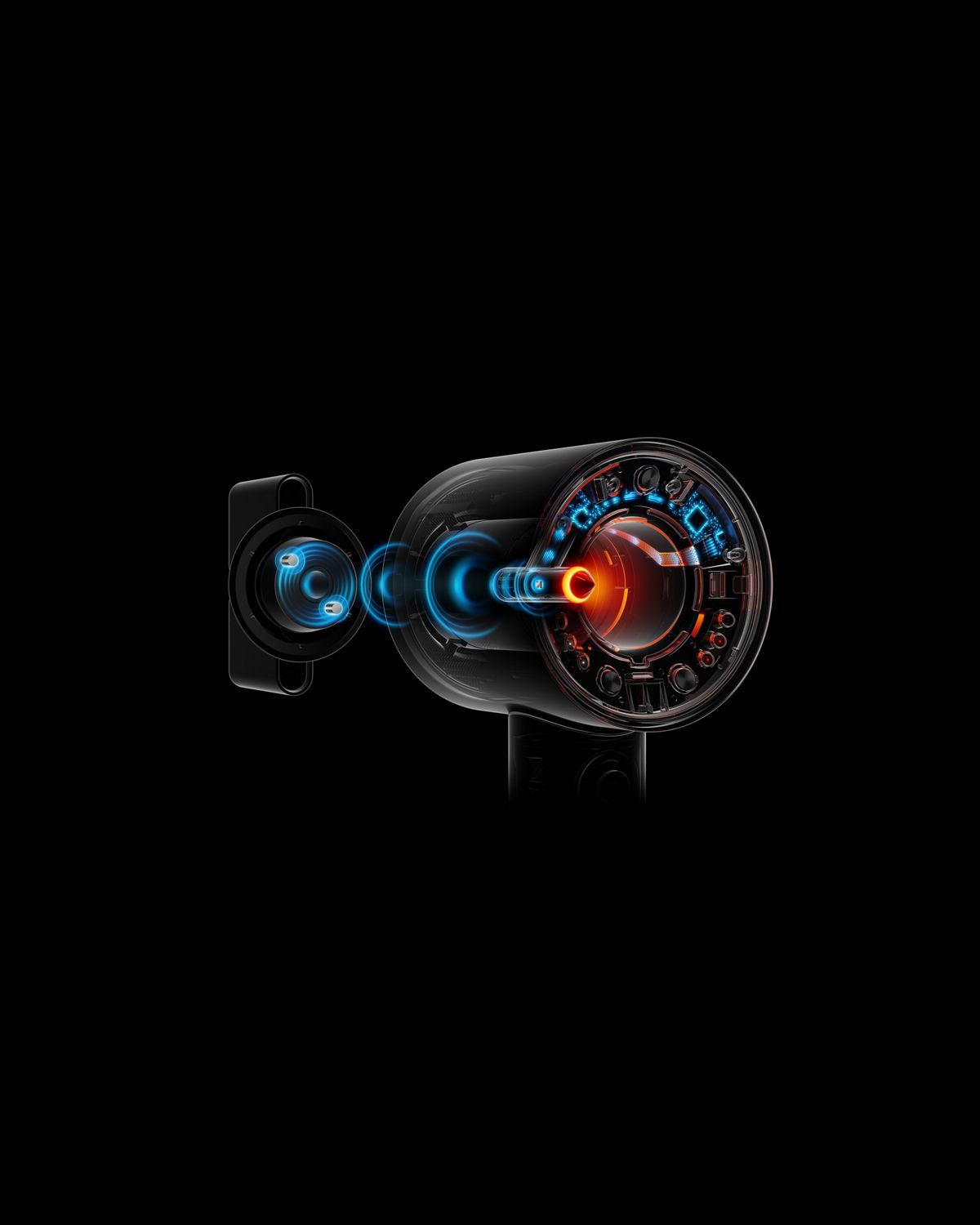 Dyson Supersonic Nural hair dryer's internal technology with glowing components