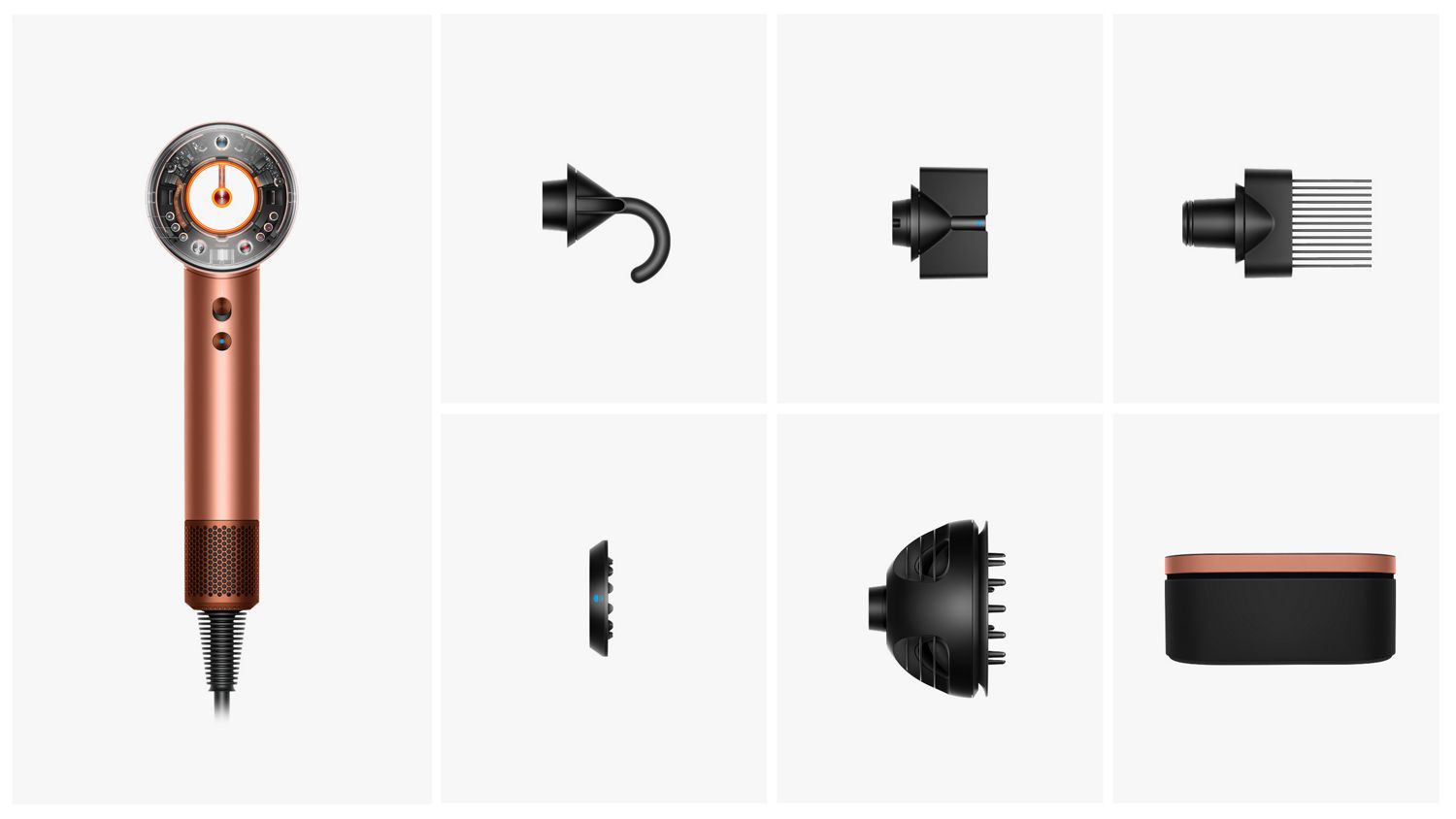 Dyson Supersonic Nural hair dryer with various attachments and case