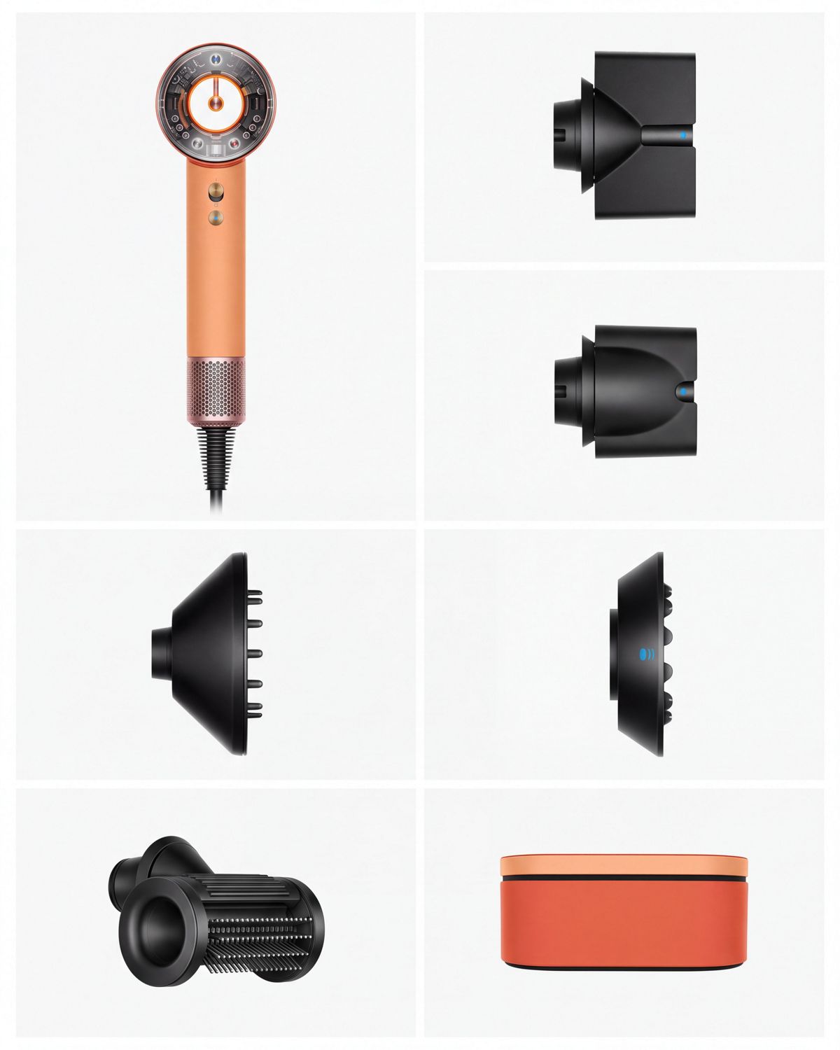 Secador de pelo Supersonic Nural con accesorios incluidos.