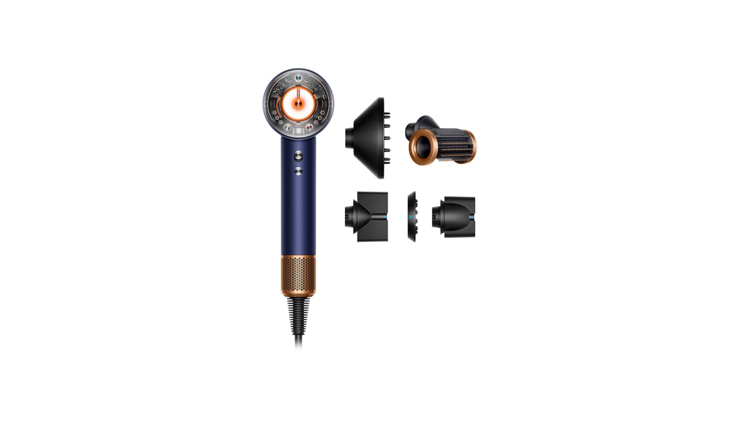 The Dyson Supersonic Nural hair dryer with a range of accessories.
