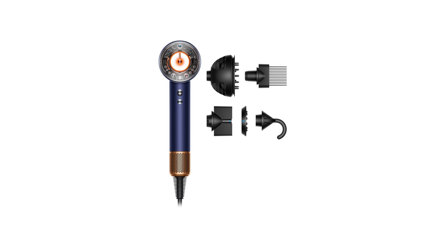 The Dyson Supersonic Nural hair dryer with a range of accessories.