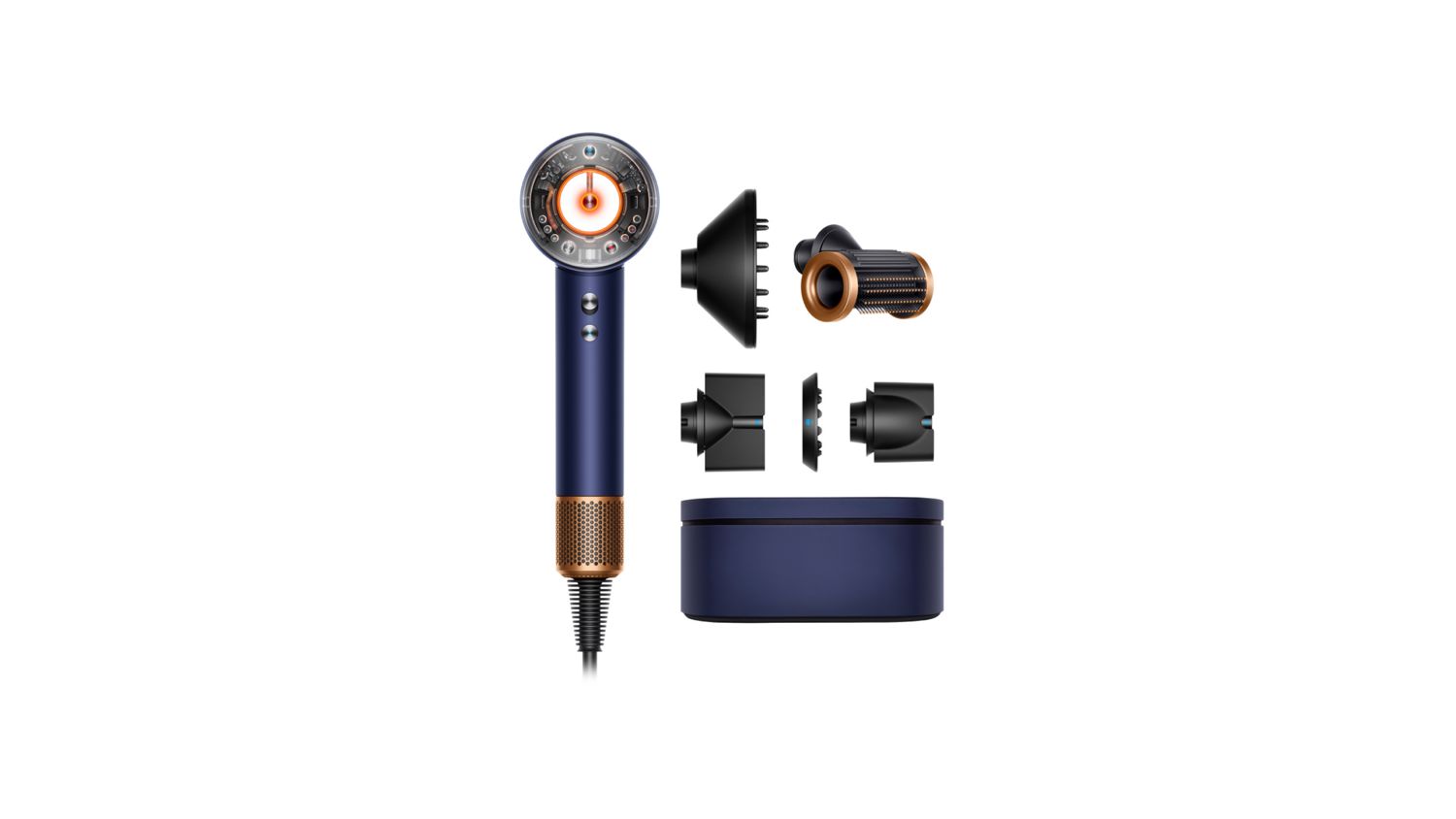 The Dyson Supersonic Nural hair dryer with a range of accessories and presentation case.