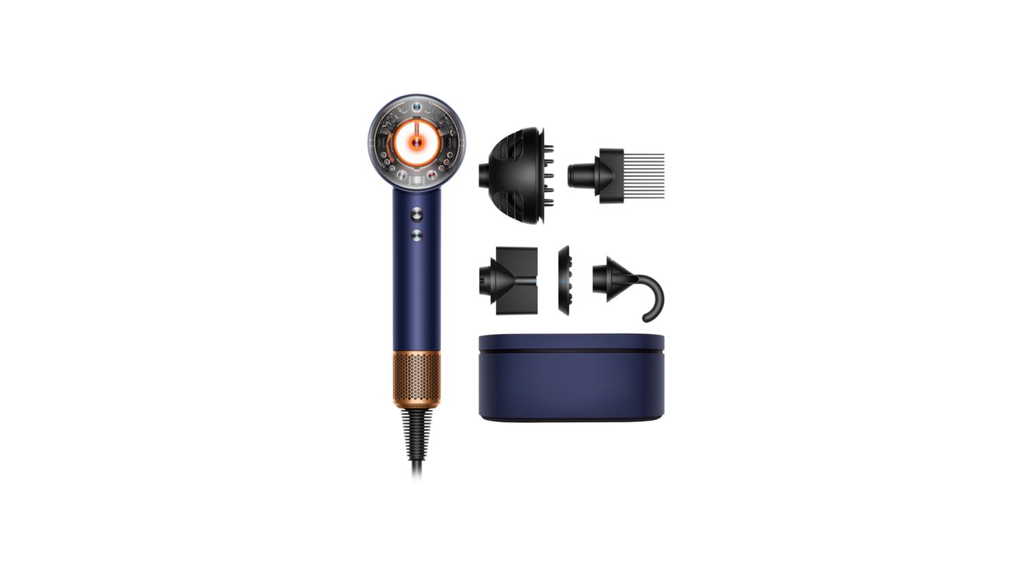 The Dyson Supersonic Nural hair dryer with a range of accessories and presentation case.