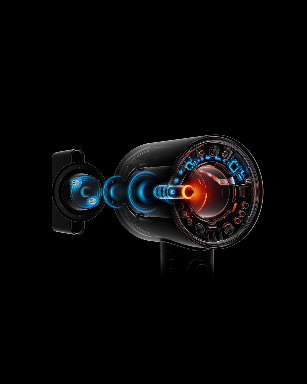 Cutaway showing the attachment recognition technology inside the Dyson Supersonic Nural hair dryer.