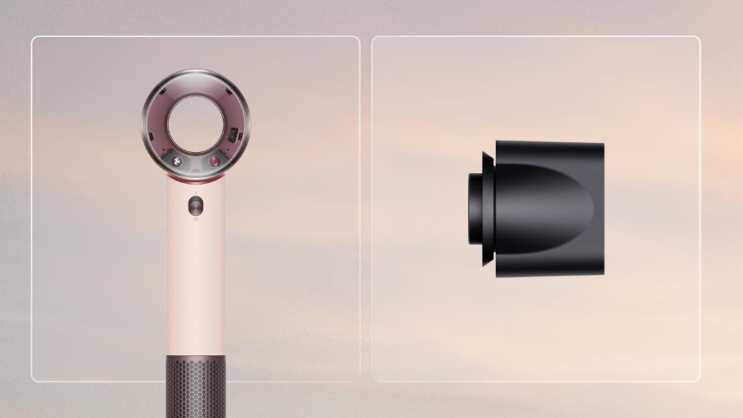 Pengering rambut Dyson Supersonic Travel dengan Smoothing nozzle.