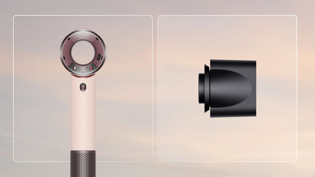 Pengering rambut Dyson Supersonic Travel dengan Smoothing nozzle.