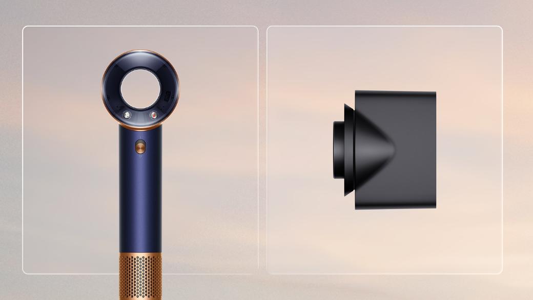 Şekillendirici başlığa sahip Dyson Supersonic Travel saç kurutma makinesi.