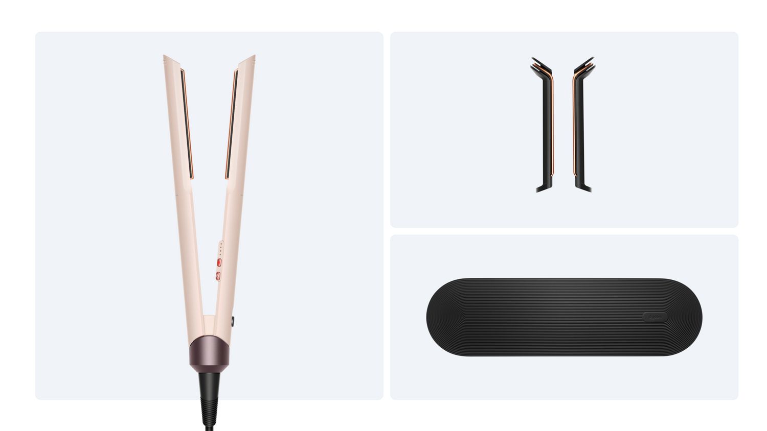 Dyson Corrale CoolShine hair straightener and accessories.