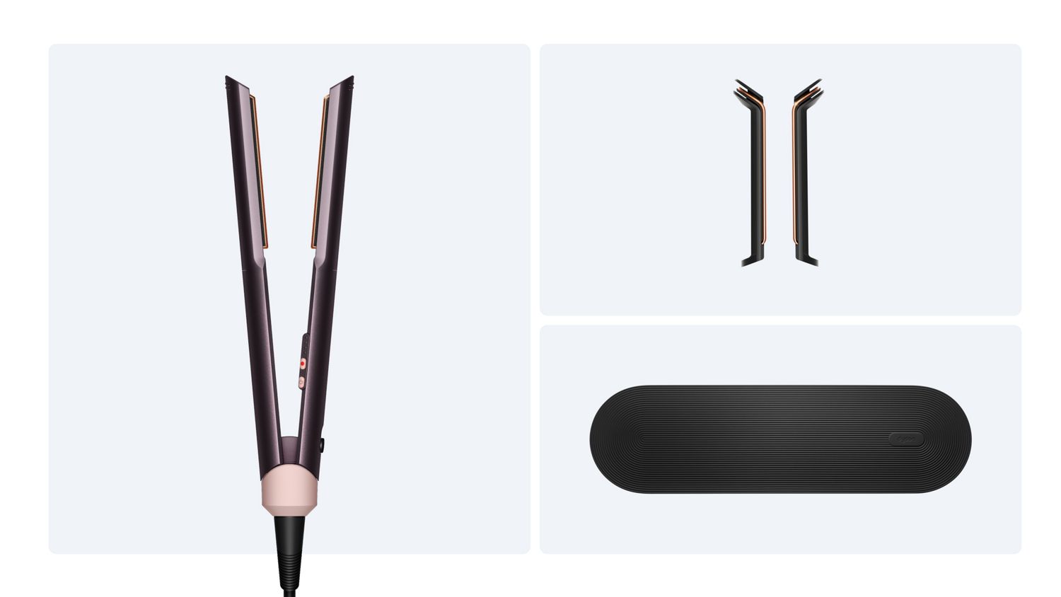 Dyson Corrale CoolShine hair straightener and accessories.