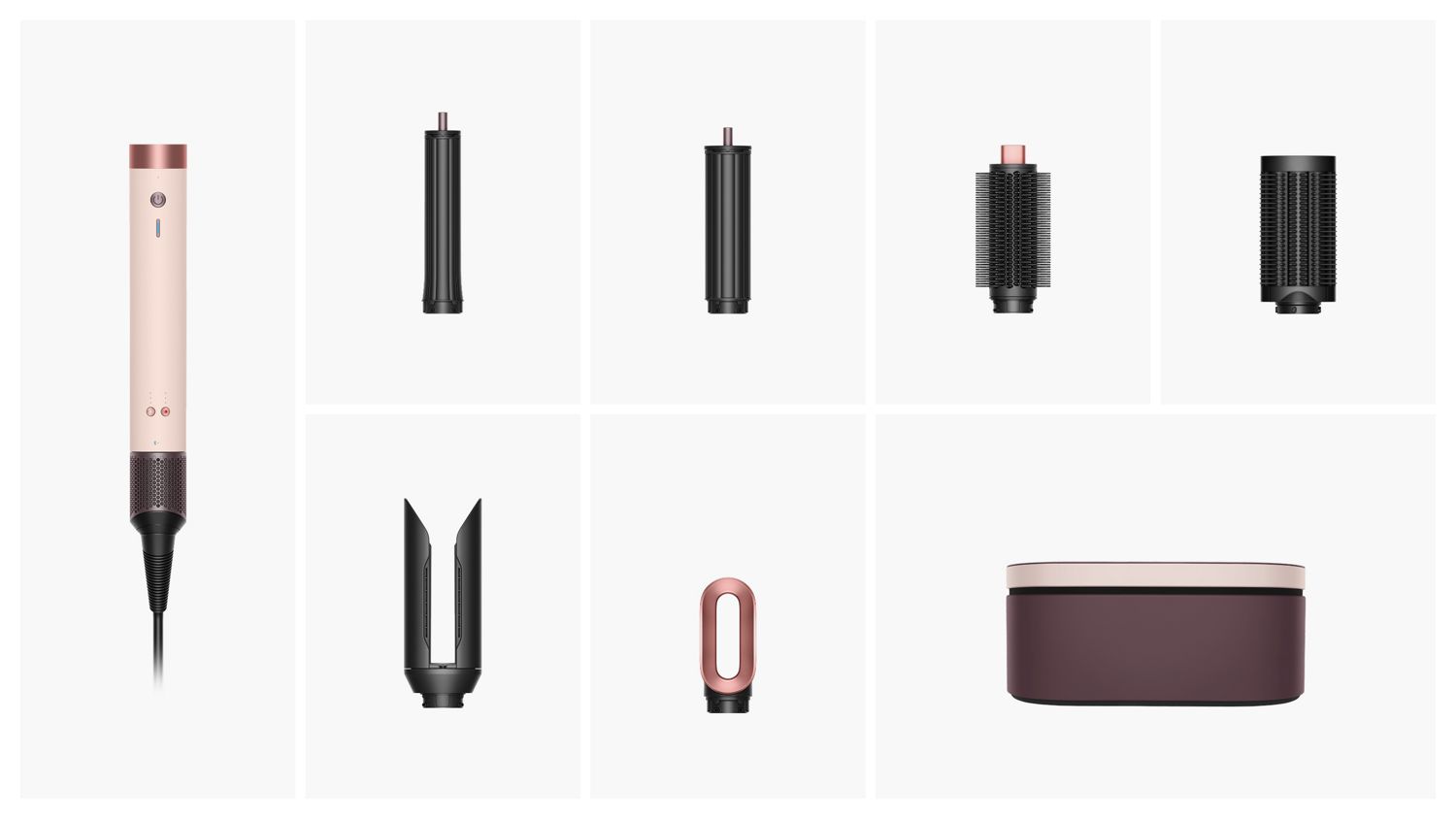 The Dyson Airwrap Co-anda2x multi-styler and dryer with the accessories included in the box.