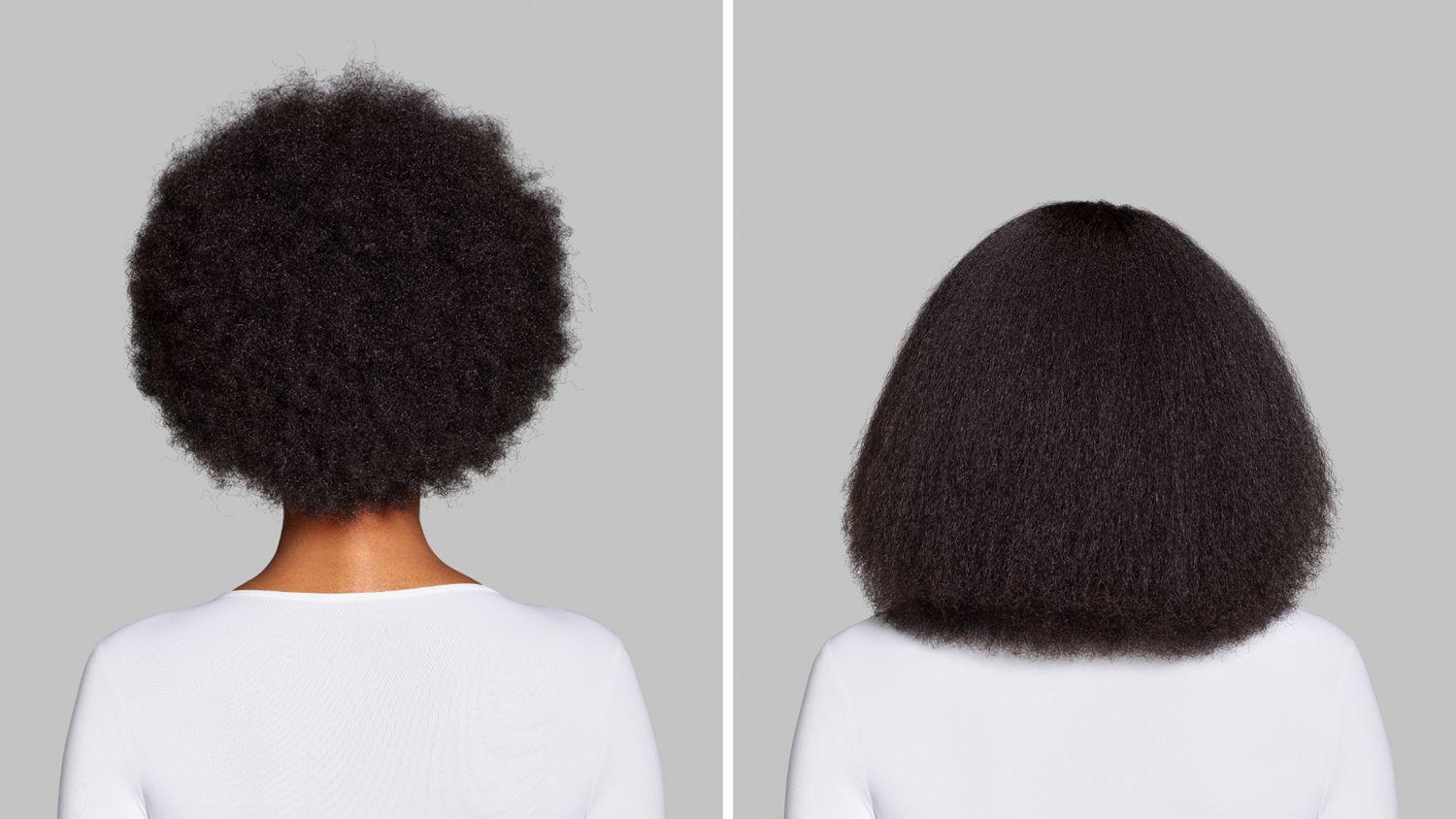  Before and after of naturally coily hair styled with the Dyson Airwrap Co-anda2x multi-styler.