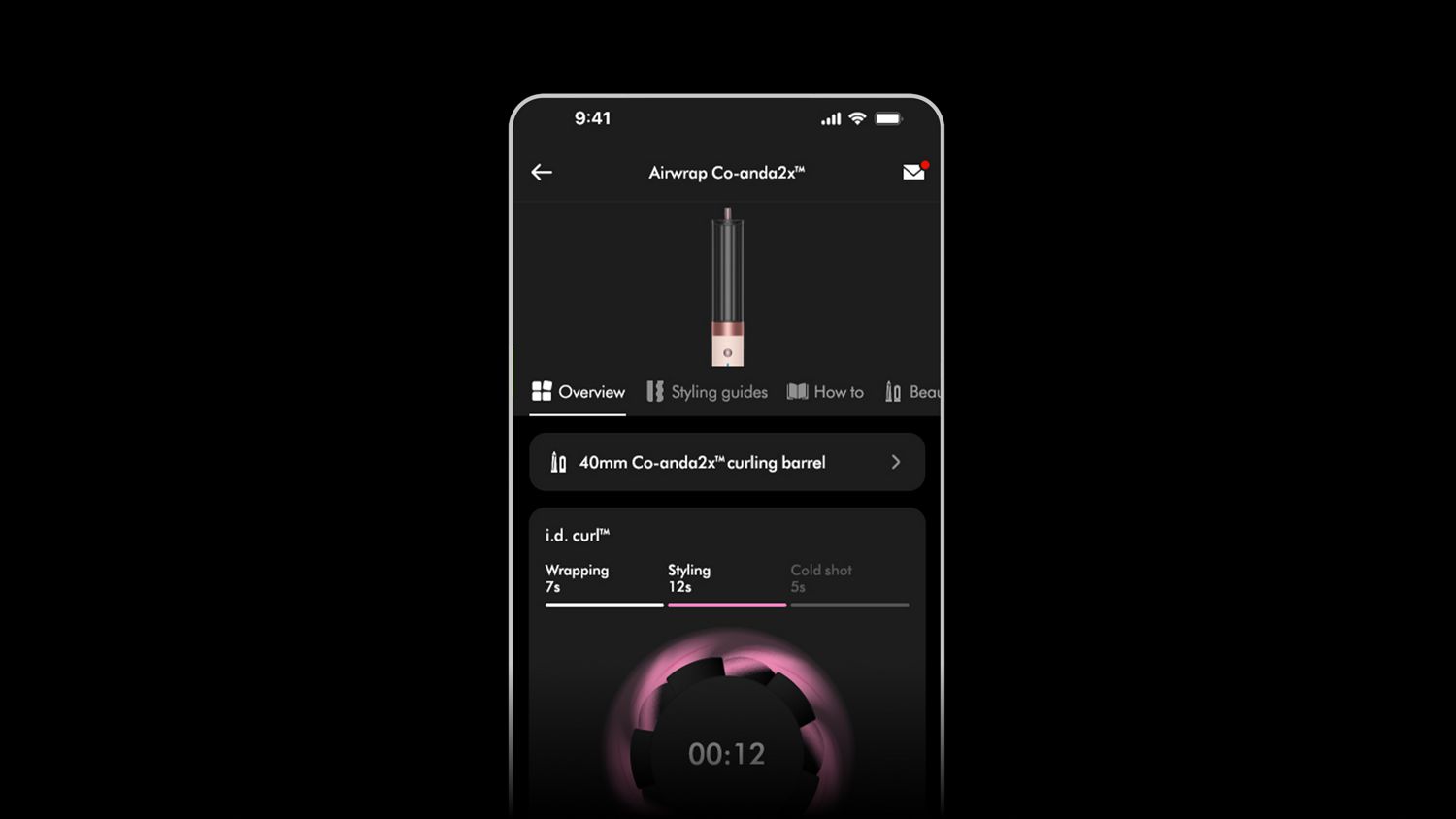 The personalised Dyson i.d. curl styling sequence on the MyDyson app.