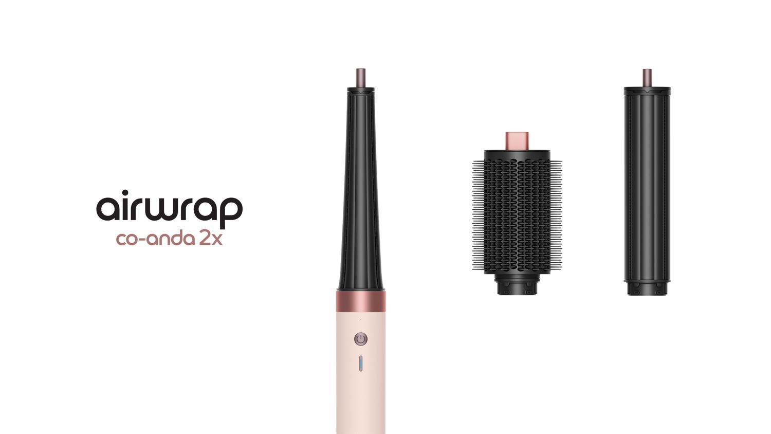 Dyson Airwrap Co-anda2x logo alongside three new attachments.