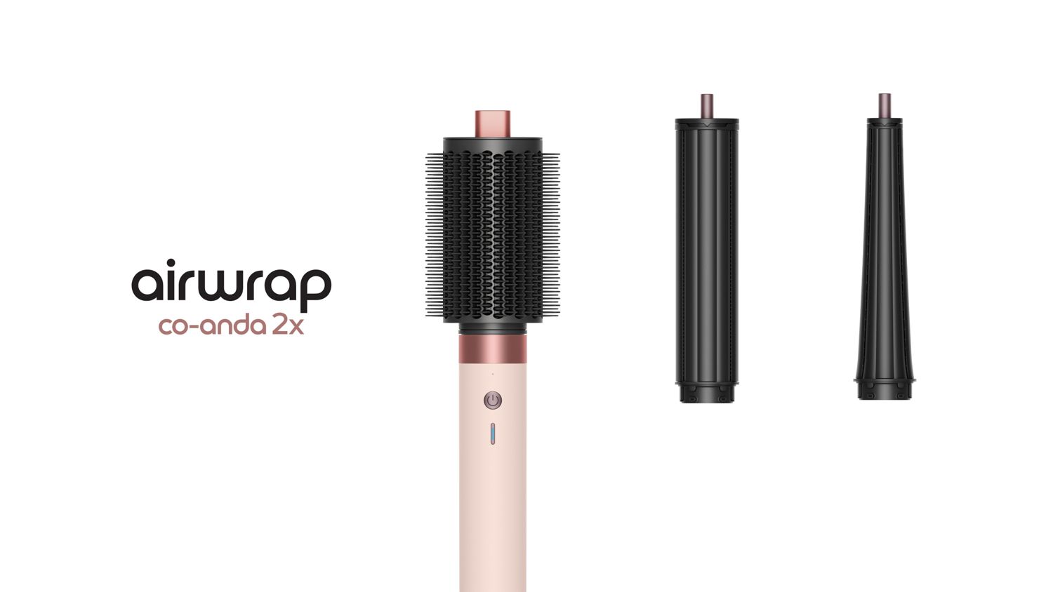Dyson Airwrap Co-anda2x logo alongside three new attachments.