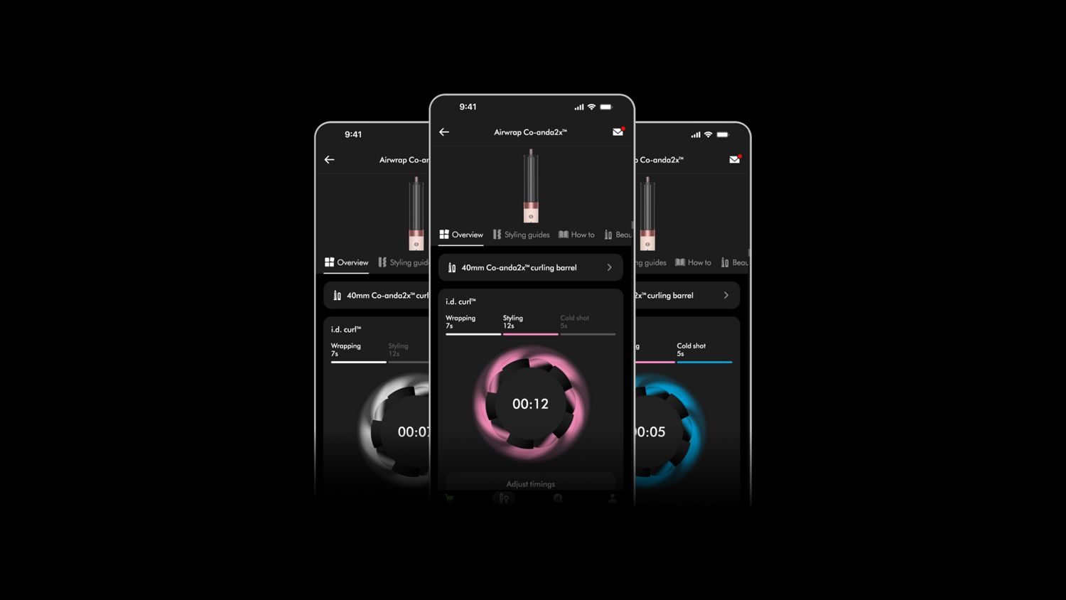  The personalised Dyson i.d. curl styling sequence on the MyDyson app.