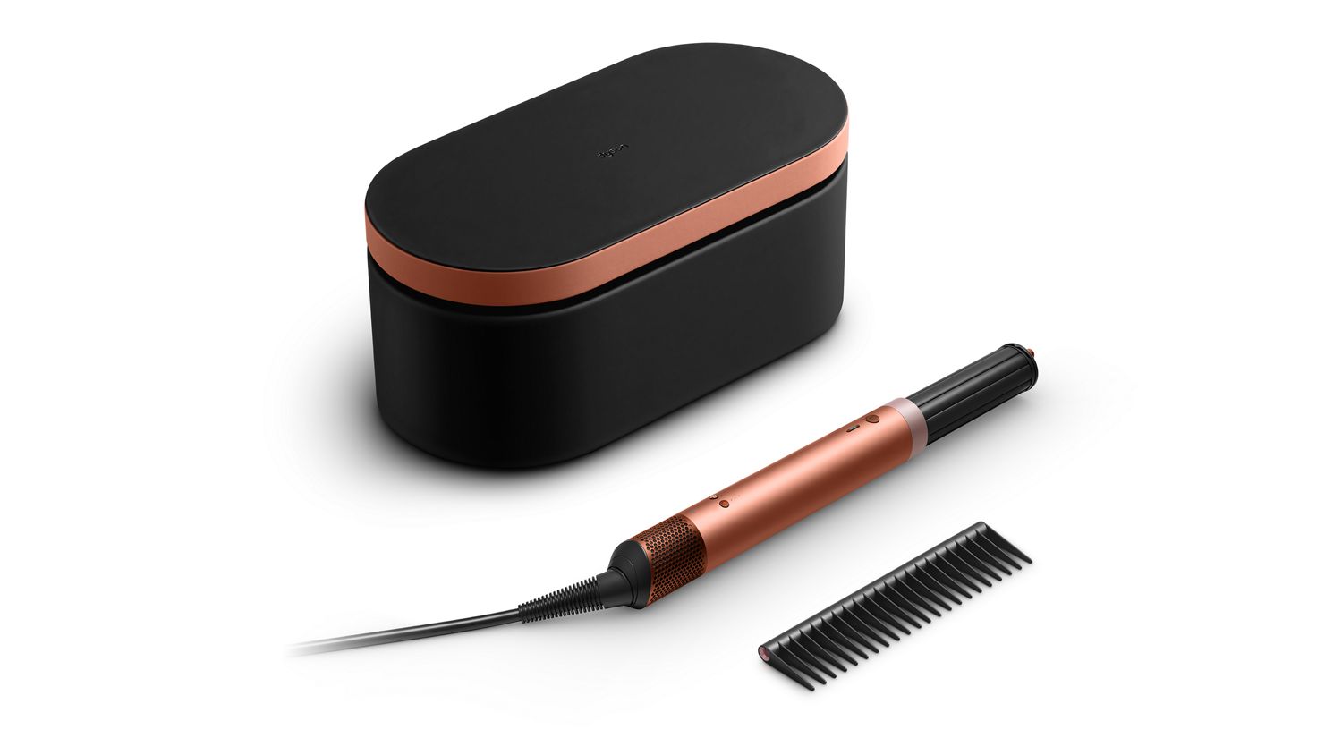  Dyson Airwrap Coanda 2x displayed with Presentation case, Travel case, Hair clips and Detangling comb.