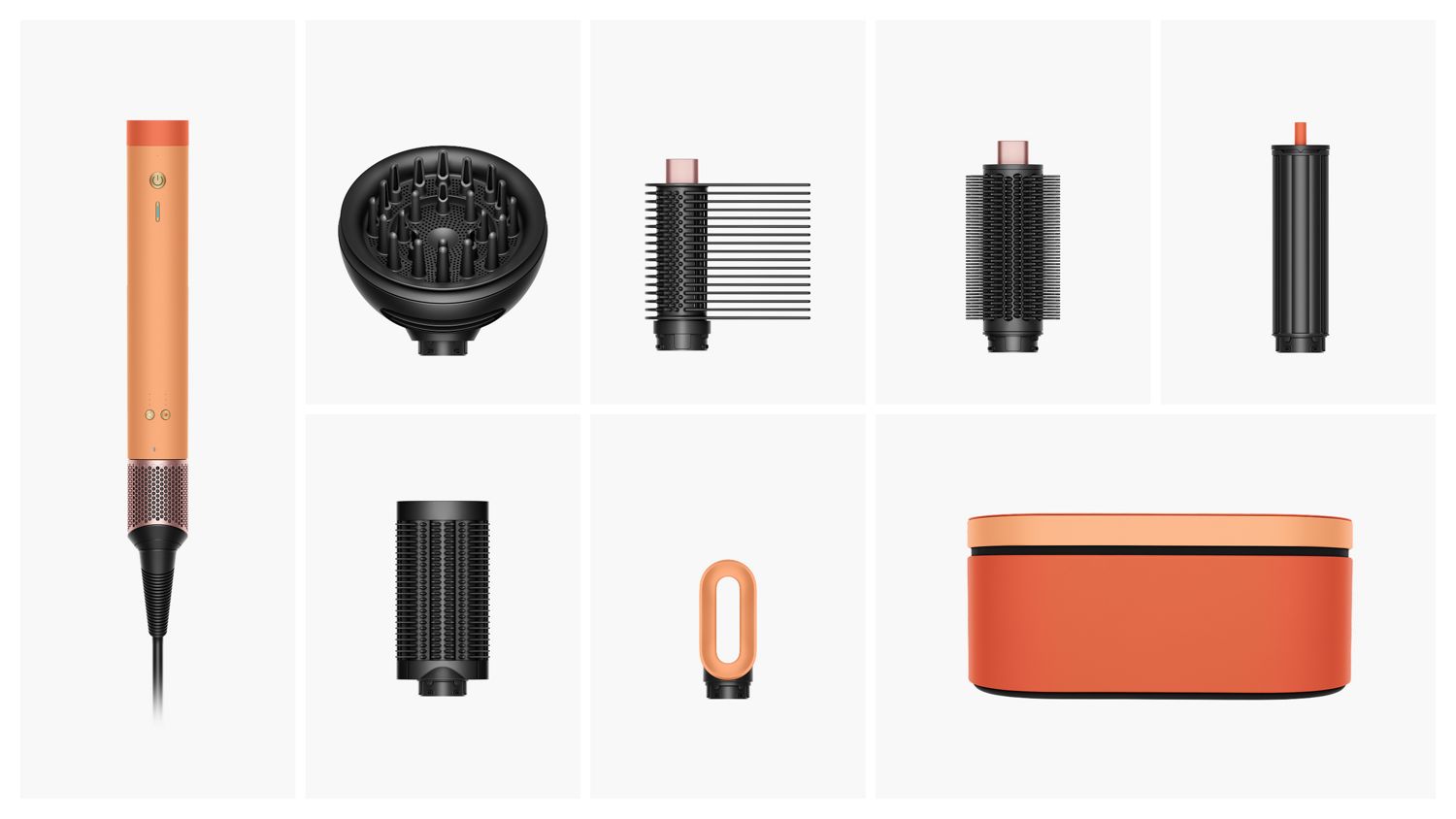 The Dyson Airwrap Co-anda2x multi-styler and dryer with the accessories included in the box.