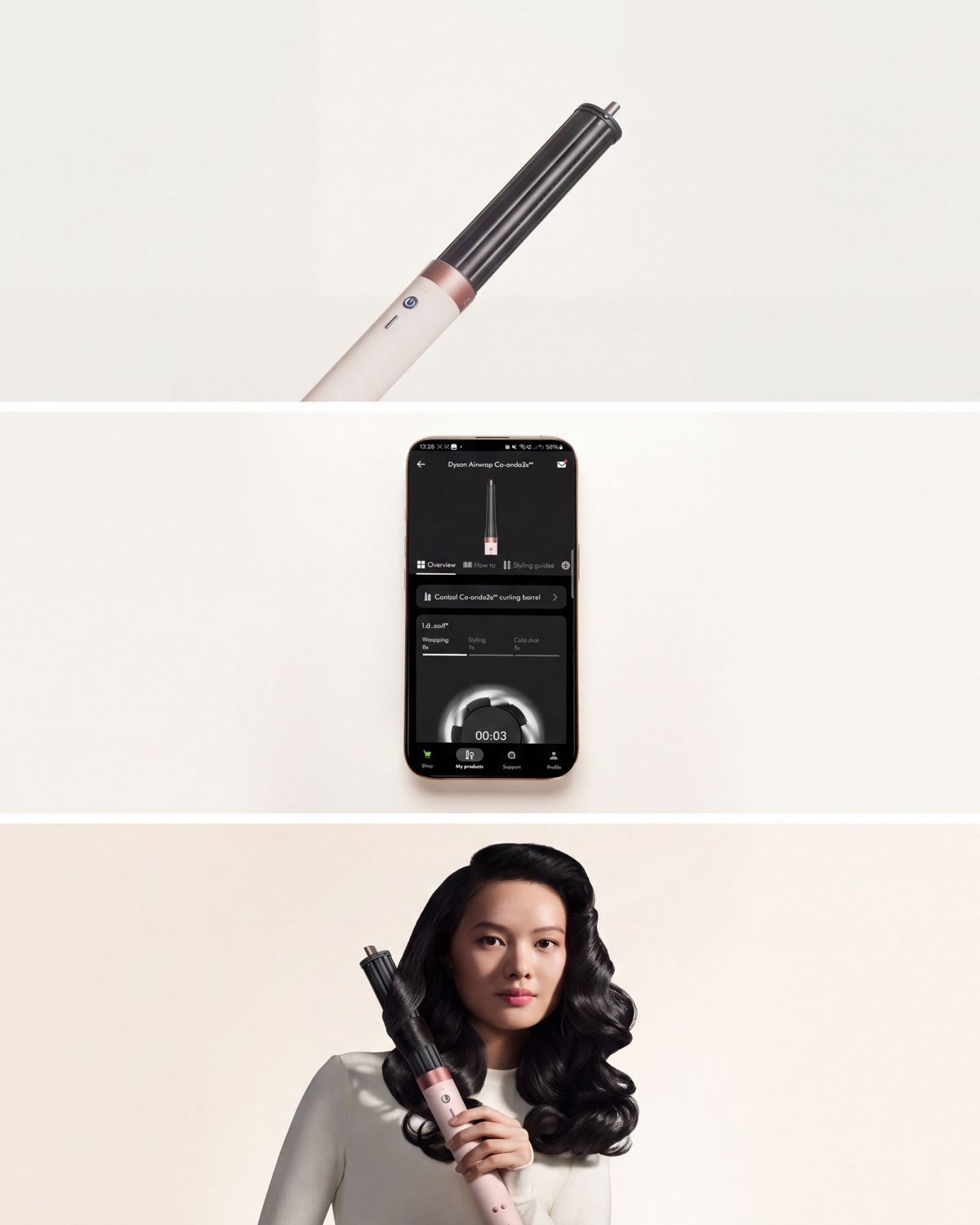 Dyson Airwrap Co-anda2x multi-styler and dryer connected to the MyDyson app.