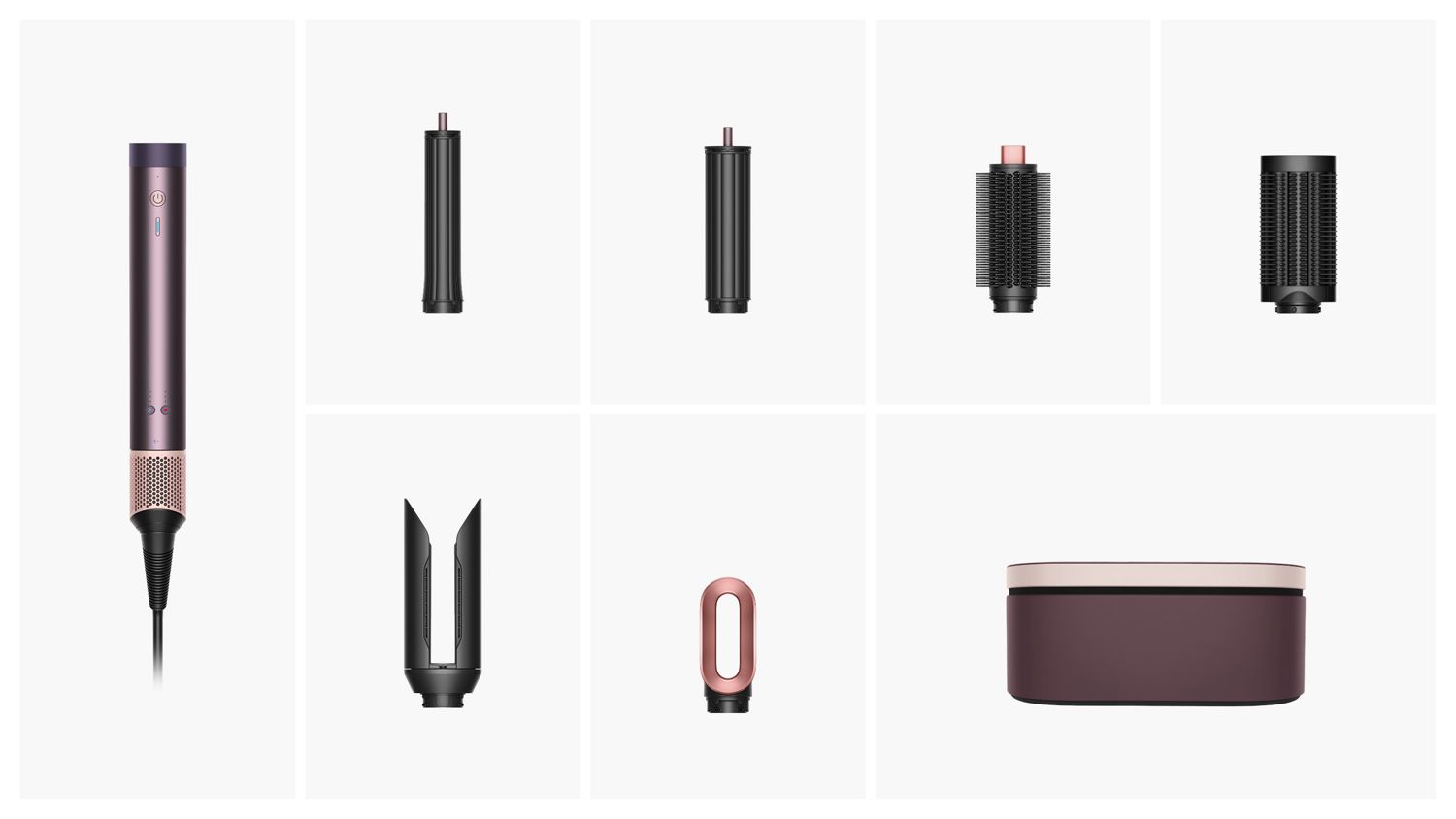 The Dyson Airwrap Co-anda2x multi-styler and dryer with the accessories included in the box.