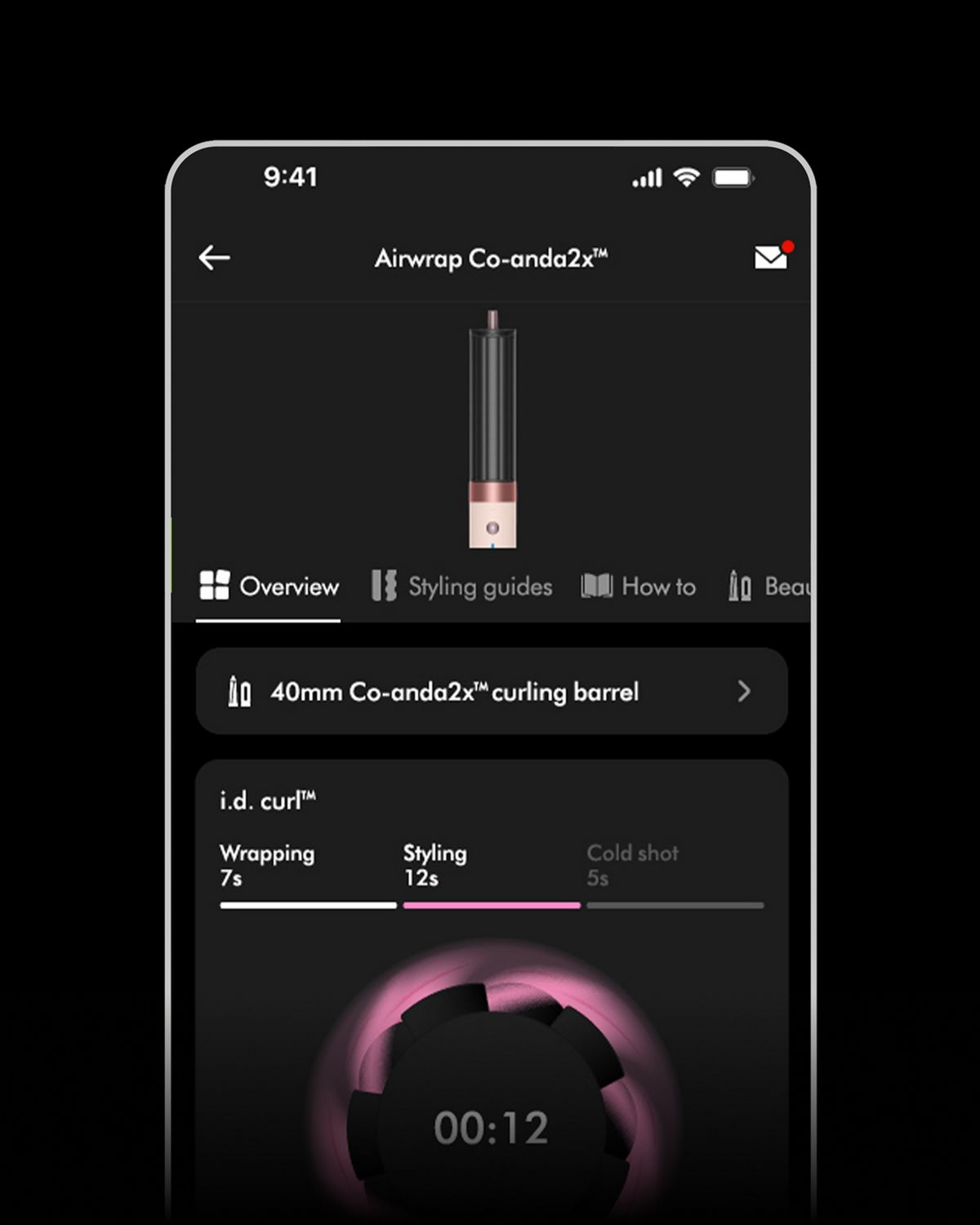 The personalised Dyson i.d. curl styling sequence on the MyDyson app.