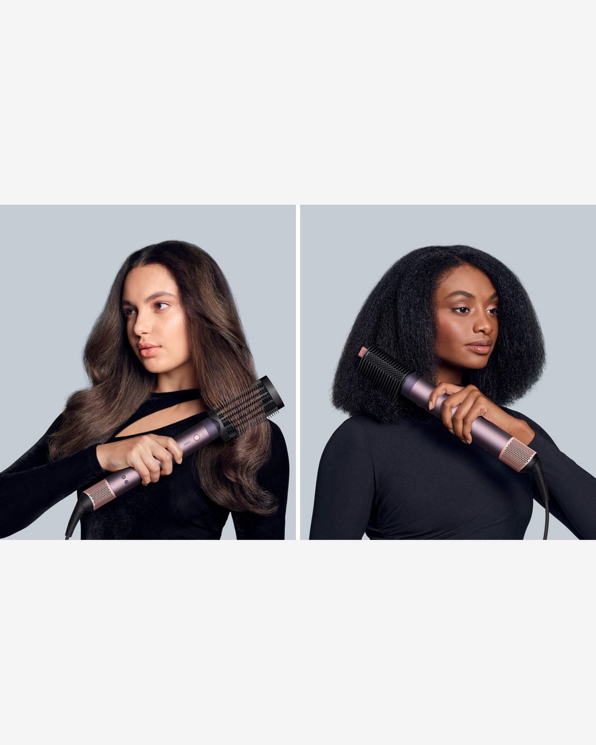 A model uses the Tension comb 2x to lengthen and straighten her hair.