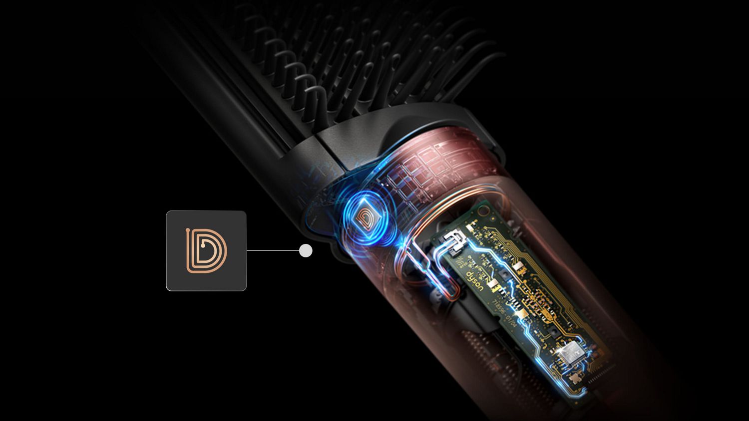 Cutaway showing the advanced technology inside of a Dyson Airwrap Co-anda2x multi-styler and dryer. 