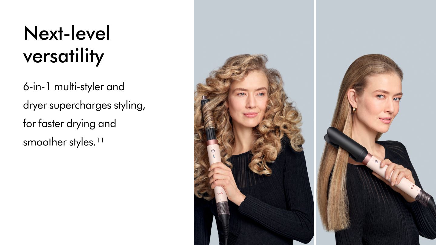 A model uses the Airsmooth attachment for faster drying and smoother styles