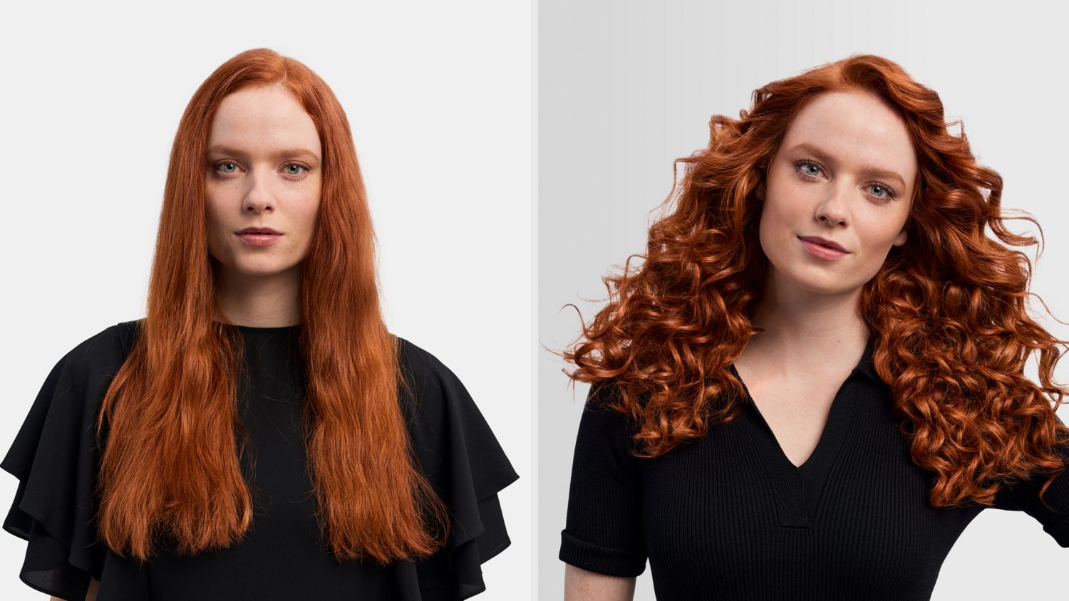 Different straight and wavy styles before and after using the Dyson Airwrap ID.