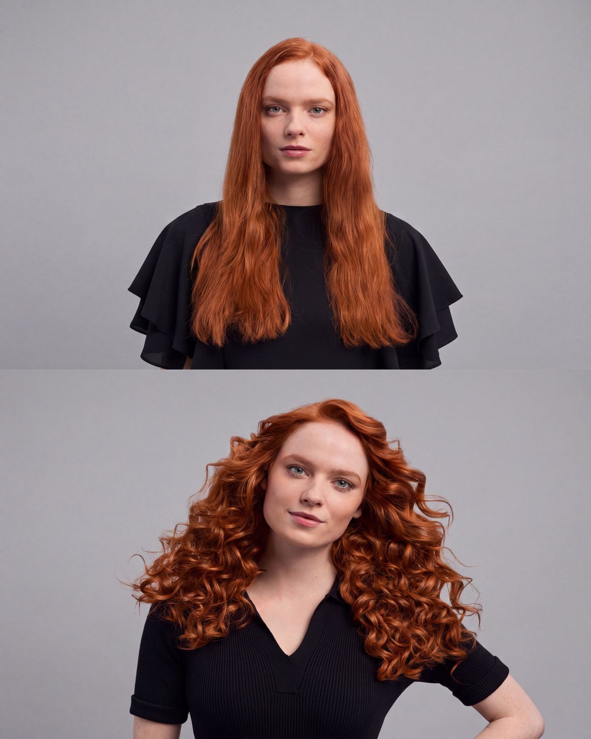 Different straight and wavy styles before and after using the Dyson Airwrap ID.