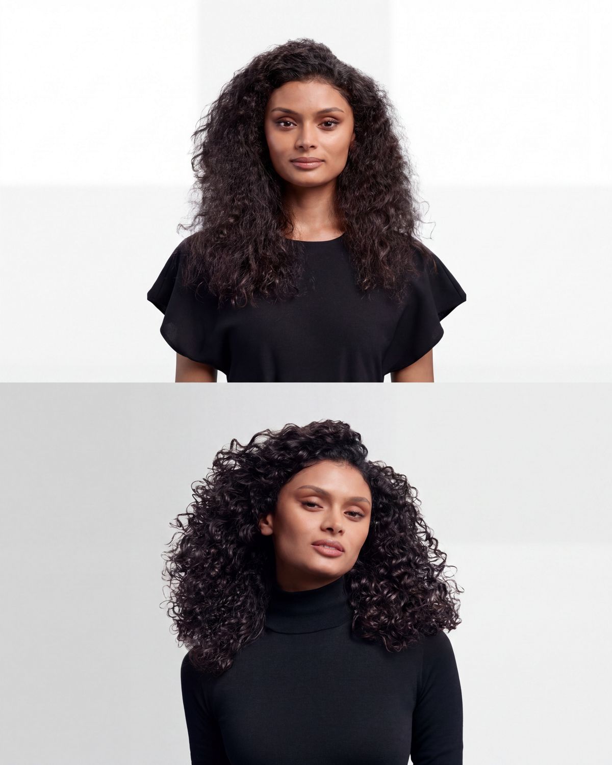 Different straight and wavy styles before and after using the Dyson Airwrap ID.