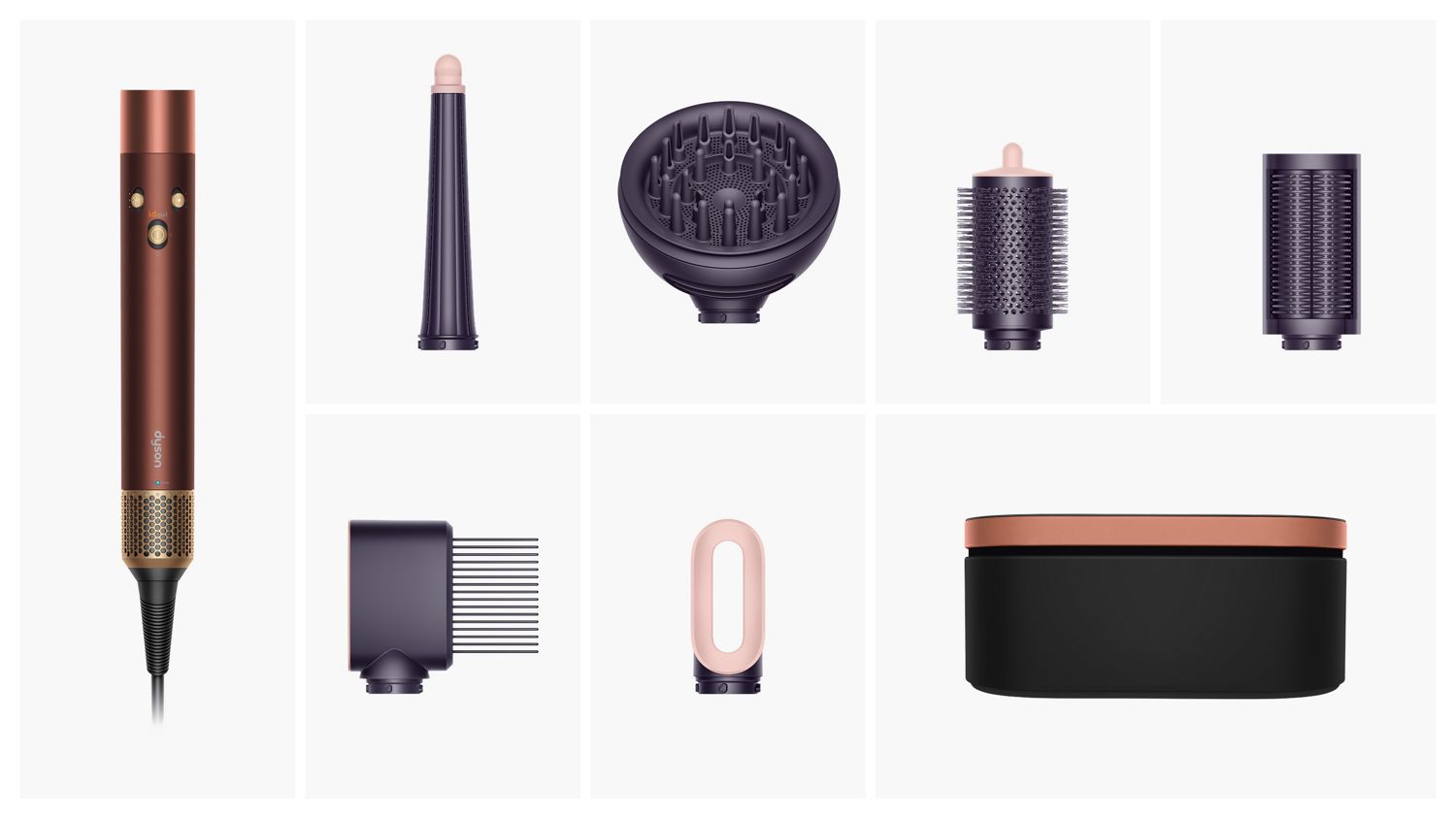 Dyson Airwrap i.d. multi-styler and dryer with the attachments and accessories included in the box.