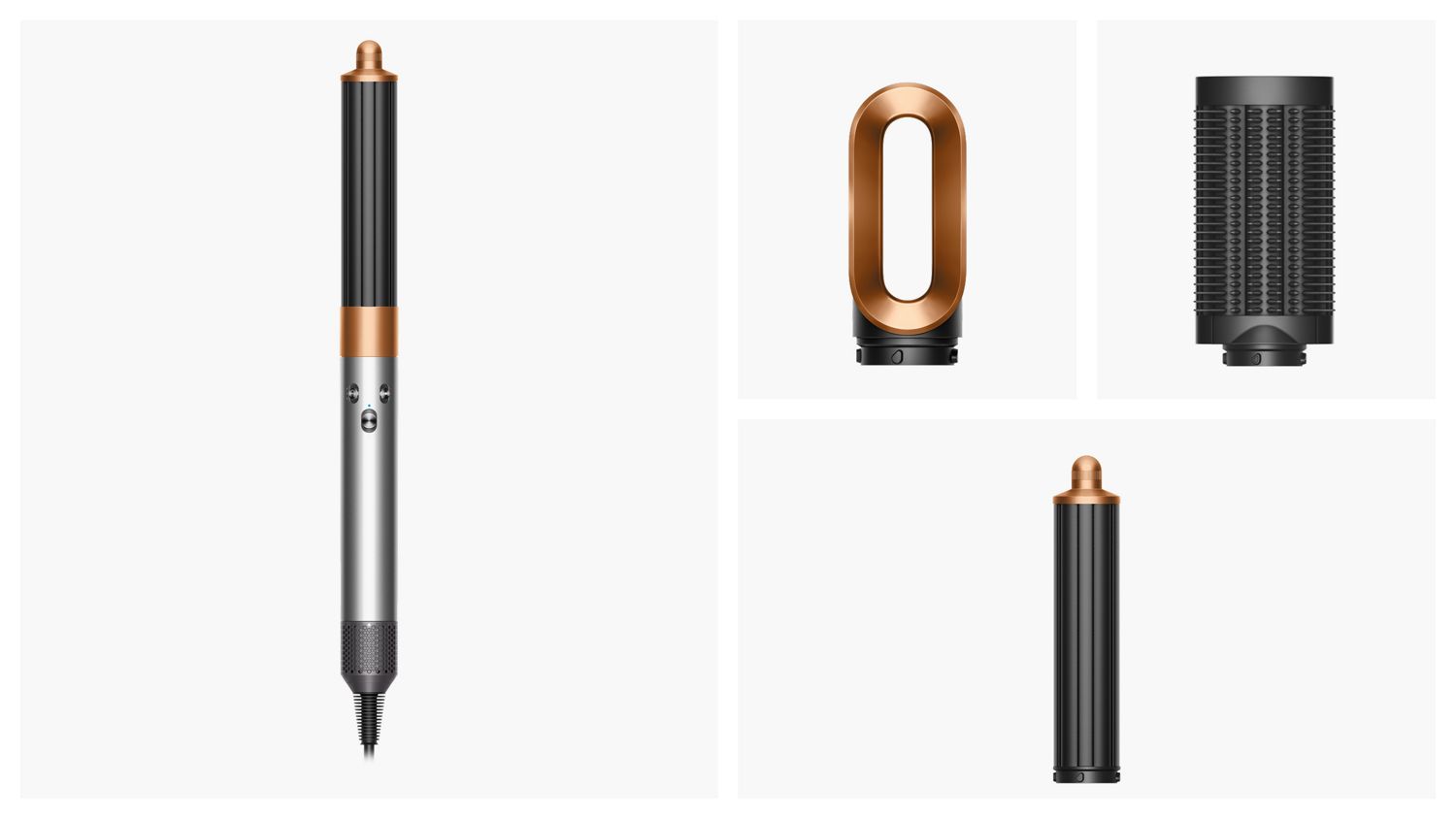 The Dyson Airwrap Origin multi-styler and dryer and included attachments.