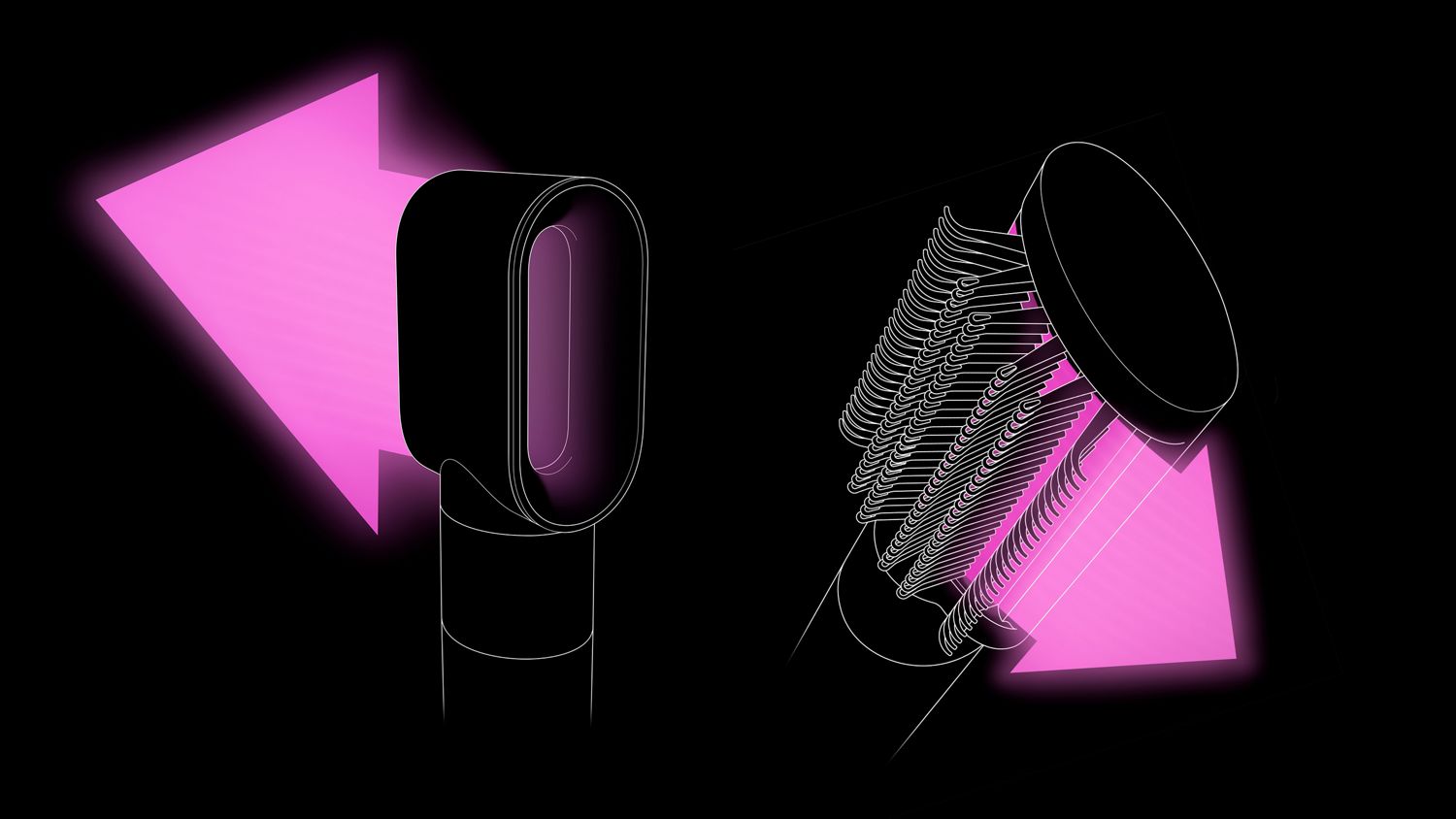 Airflow through the Fast dryer and Anti-snag loop brush attachments.