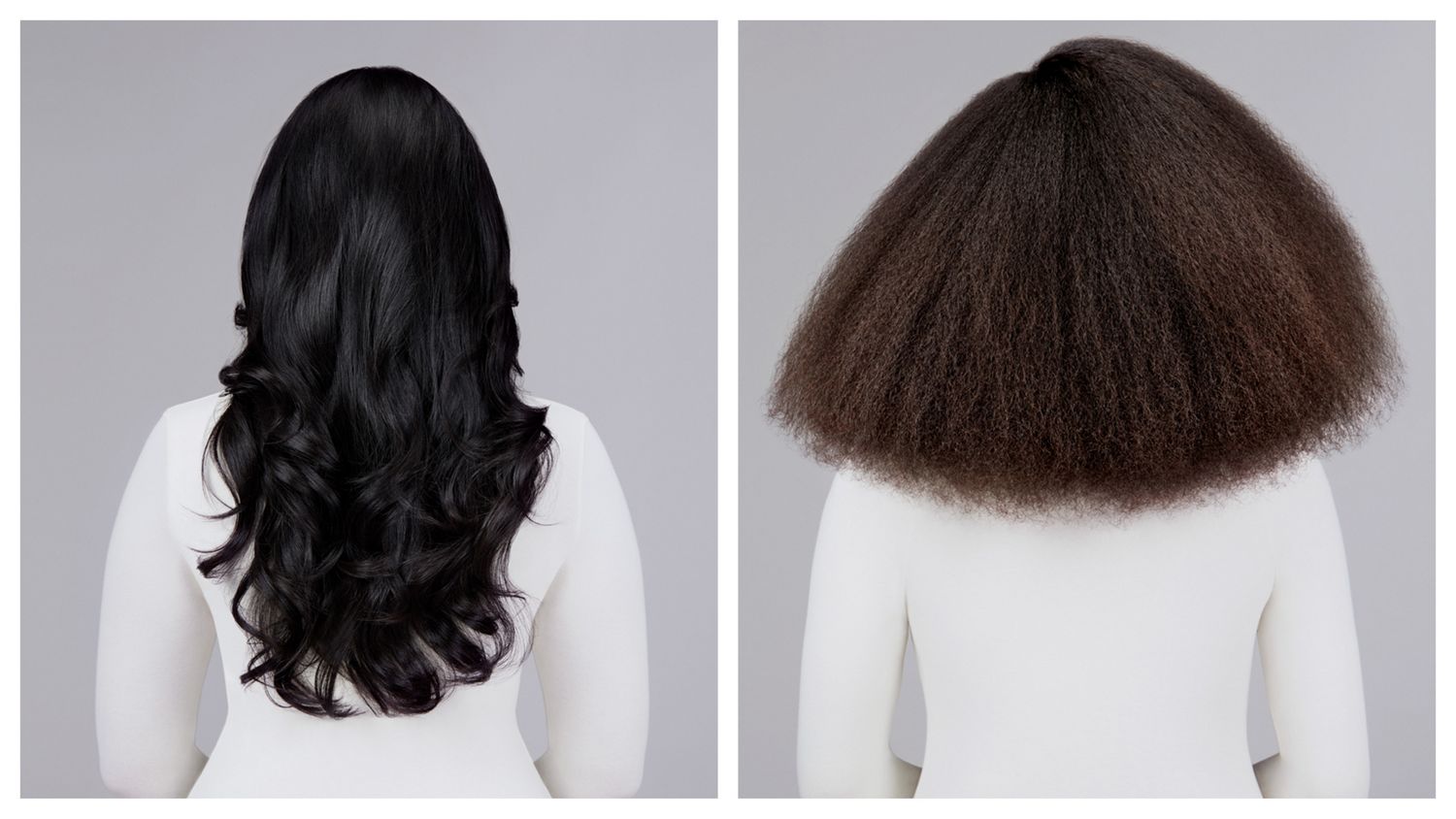 Wavy and coily hair types styled with Dyson Chitosan Multi-use styling spray.