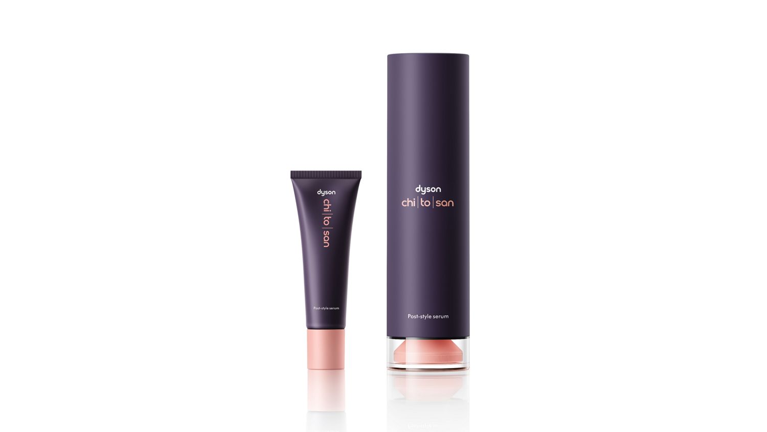 Dyson Chitosan Post-style serum Full-size and travel-mini variants.