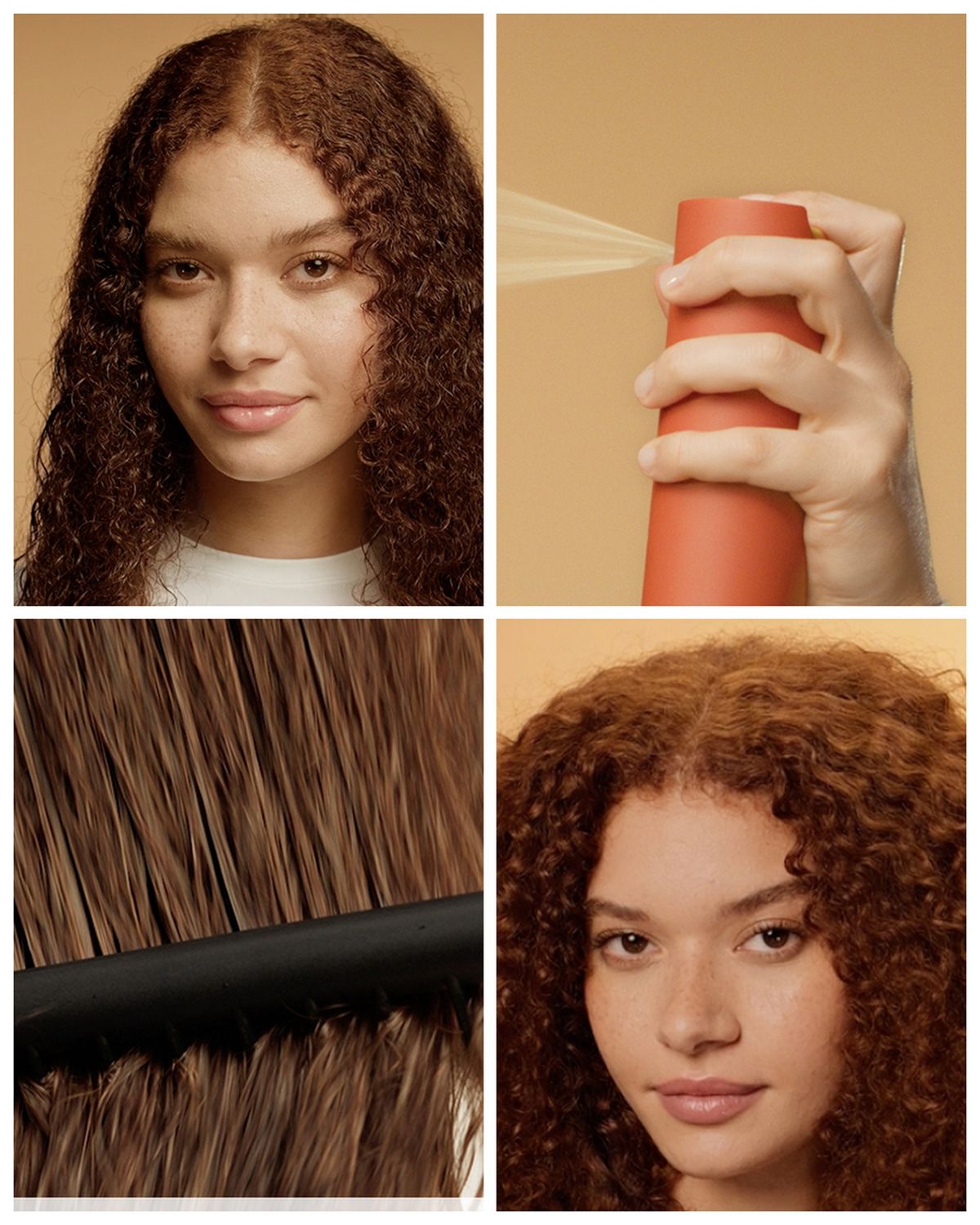 Steps to use the Dyson Omega leave-in conditioning spray, spray onto damp hair and comb through.