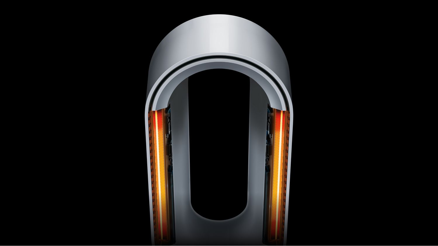 Cutaway showing the ceramic heater plates inside the Dyson Hot+Cool HF1 Rapid React heater and cooling fan.