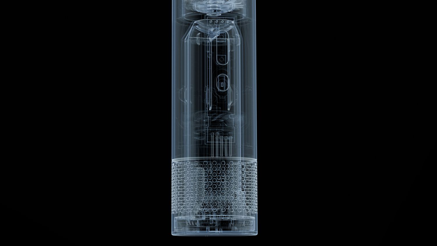 Cutaway showing the battery inside the Dyson HushJet Mini Cool portable fan.