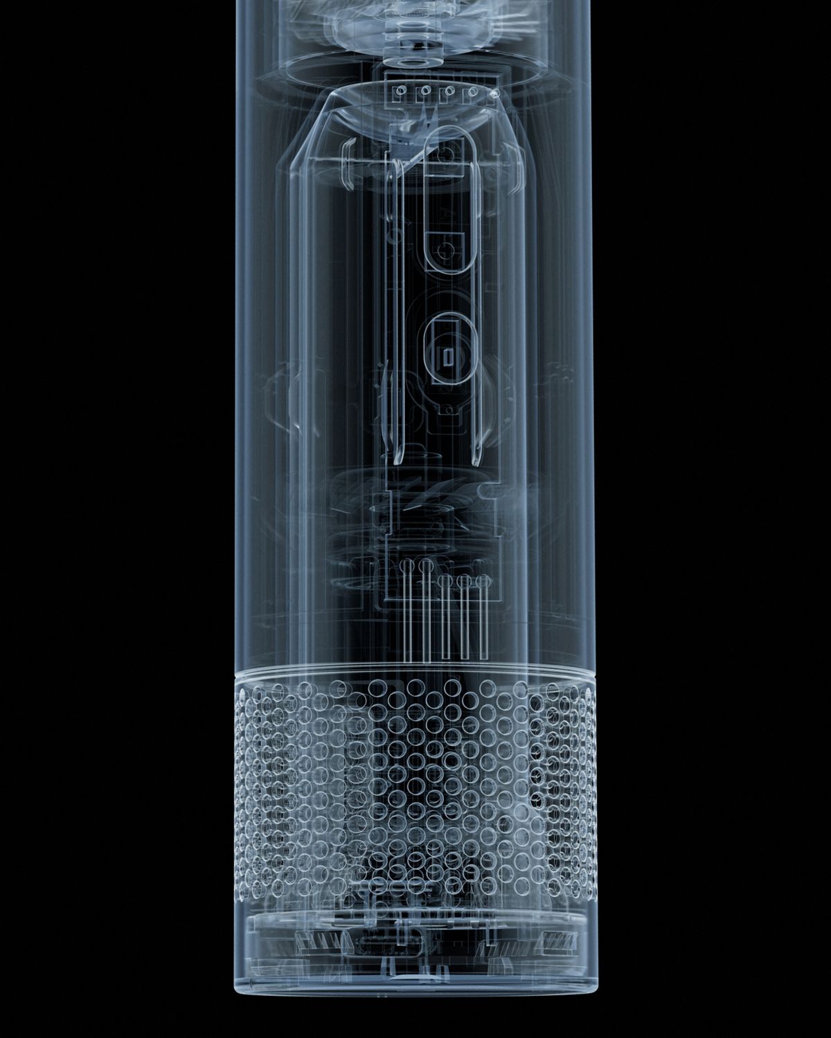 Cutaway showing the battery inside the Dyson HushJet Mini Cool portable fan.